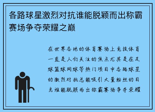 各路球星激烈对抗谁能脱颖而出称霸赛场争夺荣耀之巅